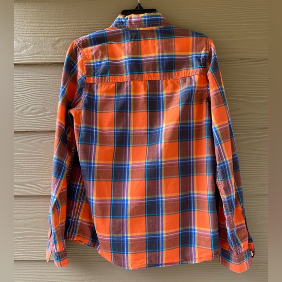 OshKosh B'Gosh Boys' Orange Blue Plaid Woven Buttonfront Cotton Shirt Size 14 - Picture 5 of 10